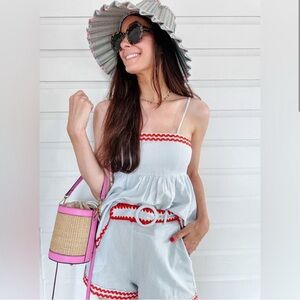 Mason’s Daughter Belted Shorts Sky Blue Linen w Orange details